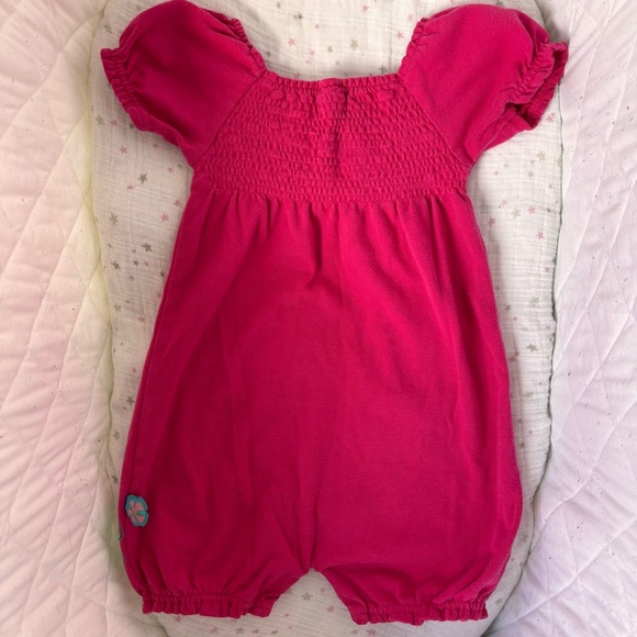 ⭒ 18-24M Little Tikes Pink Embroidered Flower Romper Ruffles Patches Buttons ⭒ - Picture 8 of 14